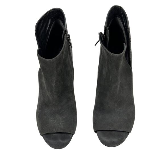 Sigerson Morrison Heeled Booties Womens 8.5 Gray Suede Croc Embossed Peep Toe - Picture 2 of 7